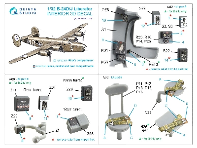Consolidated B-24 D/J Liberator - Nose, Central And Rear Compartments 3d-printed & Coloured Interior On Decal Paper (For Hobby B