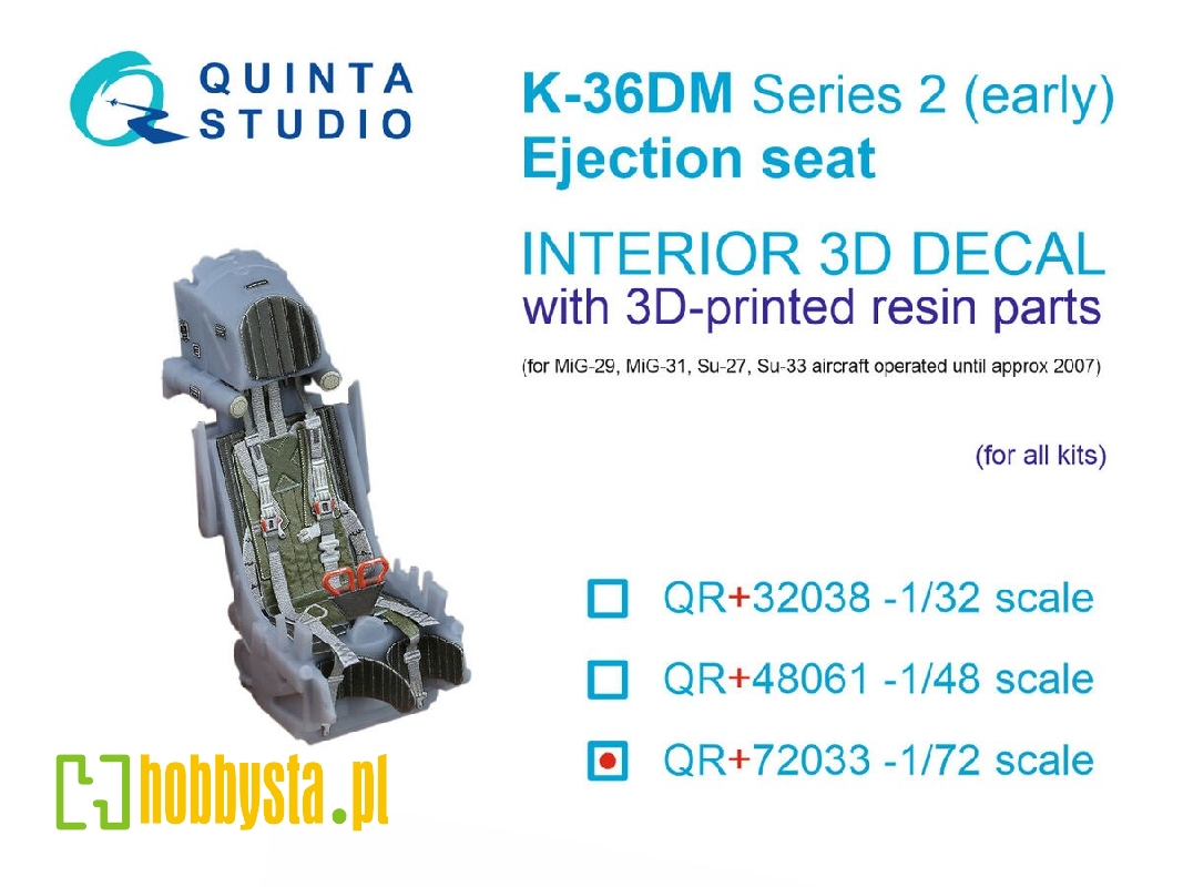 K-36dm Series2 (Early) Ejection Seat - For Mig-29, Mig-31, Su-27, Su-33 Aircraft Until 2007 (For All Kits) - zdjęcie 1