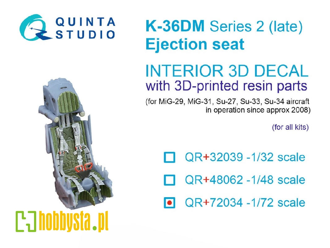 K-36dm Series2 (Late) Ejection Seat - For Mig-29, Mig-31, Su-27, Su-33, Su-34 Aircraft Since 2008 (For All Kits) - zdjęcie 1