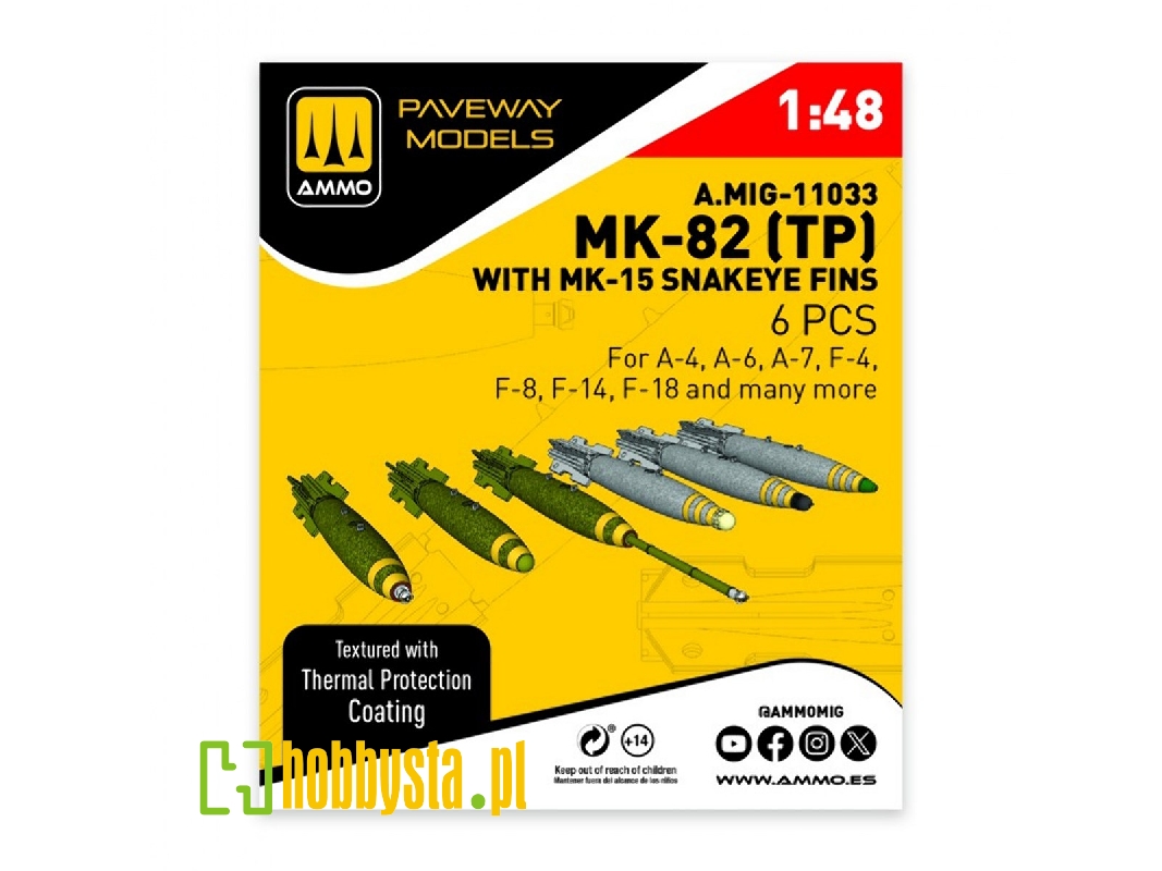 Mk.82 With Thermal Protection And Mk-15 Snakeye Fin (6 Pcs / 3d-printed) - zdjęcie 1