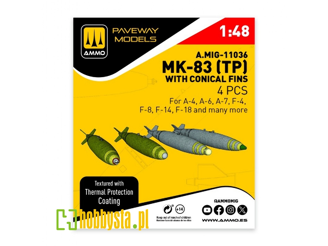 Mk.83 With Thermal Protection And Conical Fin (4 Pcs / 3d-printed) - zdjęcie 1