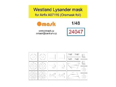 Westland Lysander - Mask (For Airfix A07116 - Oramask Foil) - zdjęcie 1