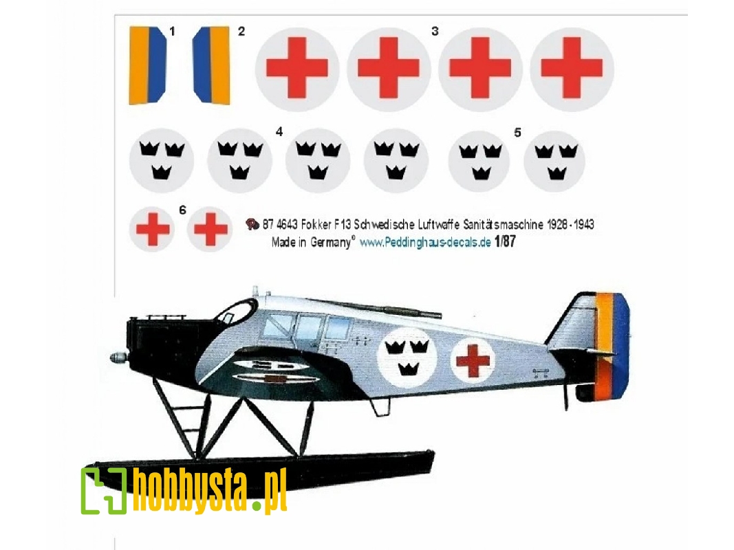 Junkers / Fokker F.13 - Sweden Air Force Red Cross Plane (1928-1943) - zdjęcie 1