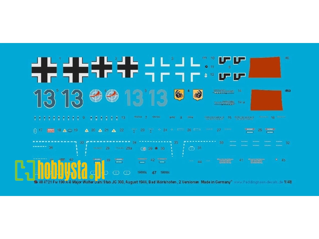 Focke Wulf Fw 190 A-8 - Major Walter Dahl Stab Jg 300 , August 1944 Bad Wörishofen , 2 Versionen - zdjęcie 1