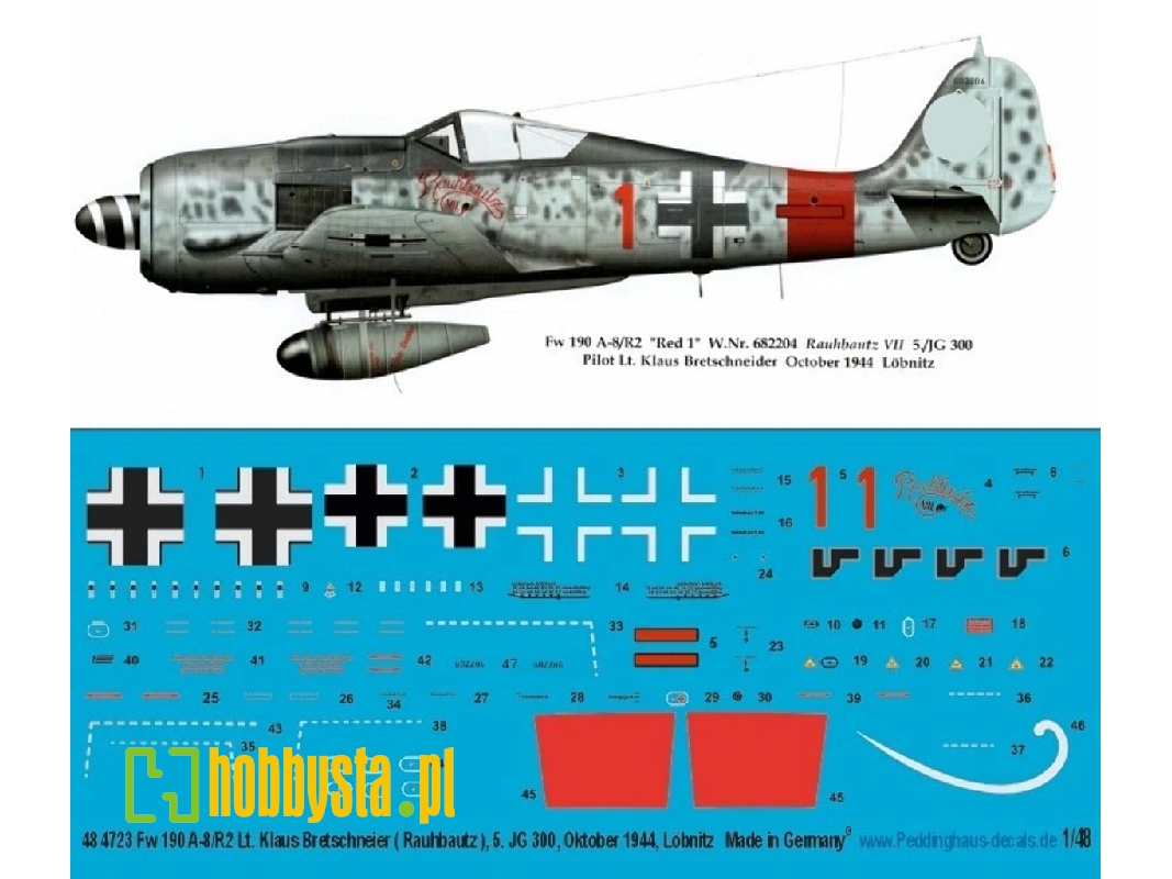 Focke Wulf Fw 190 A-8 / R2 - Lt. Klaus Bretschneier ( Rauhbautz) , 5. Jg 300, Oktober 1944, Löbnitz - zdjęcie 1