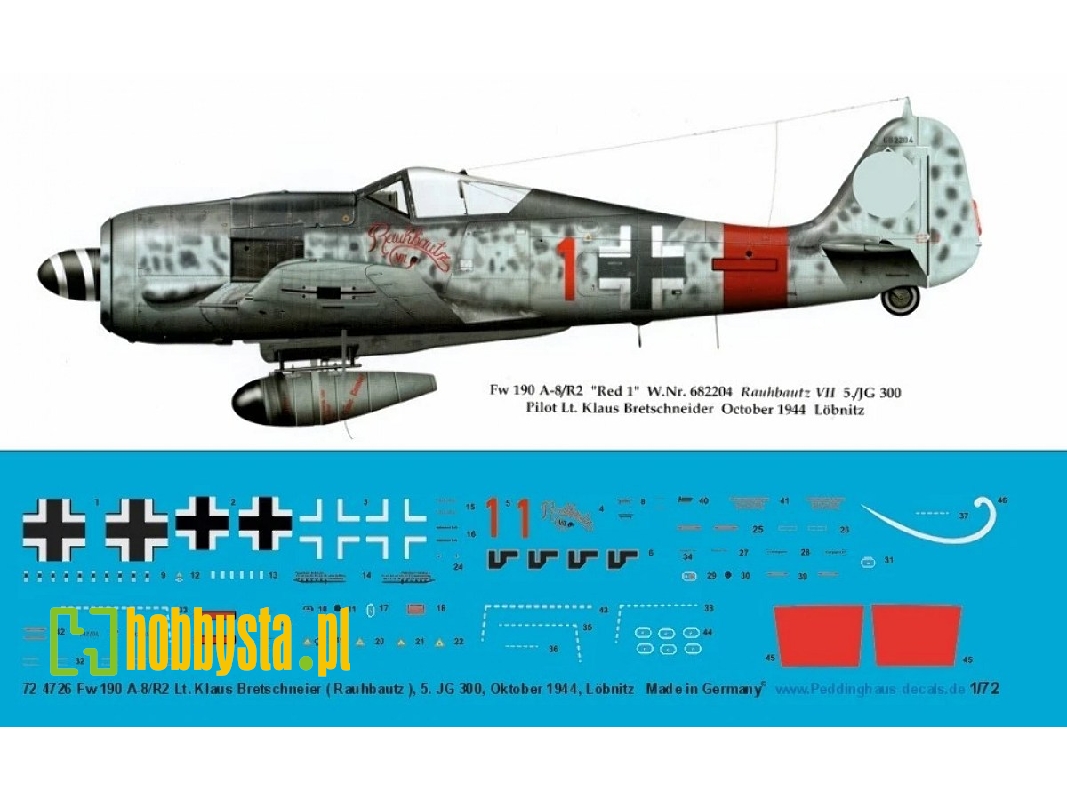 Focke Wulf Fw 190 A-8 / R2 - Lt. Klaus Bretschneier ( Rauhbautz) , 5. Jg 300, October 1944, Löbnitz - zdjęcie 1