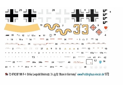 Messerschmitt Bf-109 F-4 - Obfw. Leopold Steinbatz 3. Jg 52 , Juni 1942 - zdjęcie 1