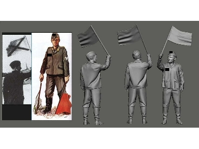 German Wwii Luftwaffe Ground Crew - Men With Flag - zdjęcie 1