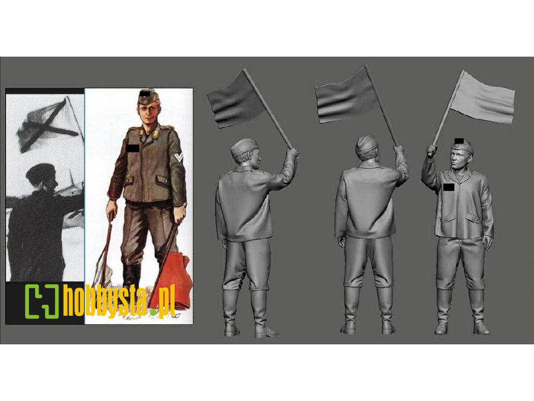 German Wwii Luftwaffe Ground Crew - Men With Flag - zdjęcie 1