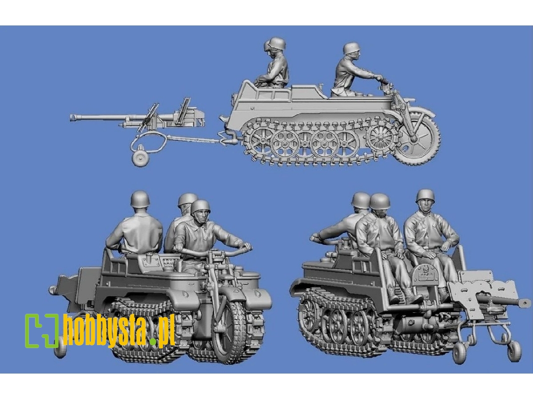 German Wwii Fallschirmjaeger With Kettenkrad And 2,8cm Panzerbuchse (3 Figures) - zdjęcie 1