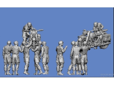German Wwii Paratroopers Unloading Bmw Motorcycle (6 Figures) - zdjęcie 1