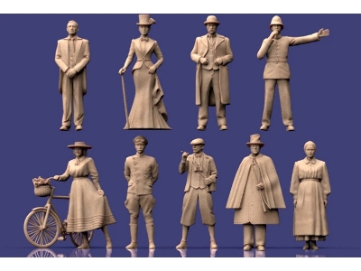 Civilians And 1 Bike - Victorian Era (9 Figures / 3d-printed) - zdjęcie 1