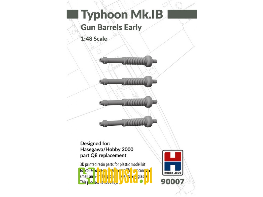 Hawker Typhoon Mk. Ib - Gun Barrels Early (For Hasegawa And Hobby 2000 Kits / 3d-printed) - zdjęcie 1