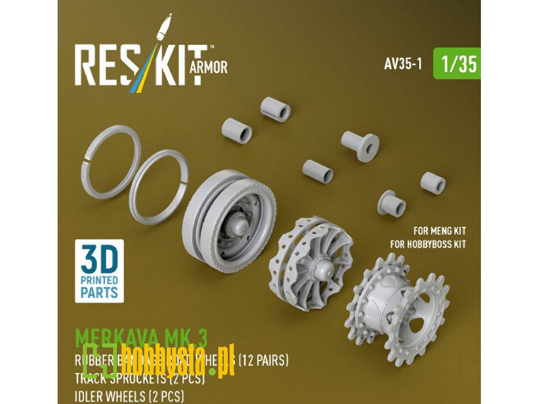 Merkava Mk.3 - 3d-printed Rubber Bandage Road Wheels (12 Pairs) / Track Sprockets (2 Pcs) And Idler Wheels (2 Pcs) (For Meng & H
