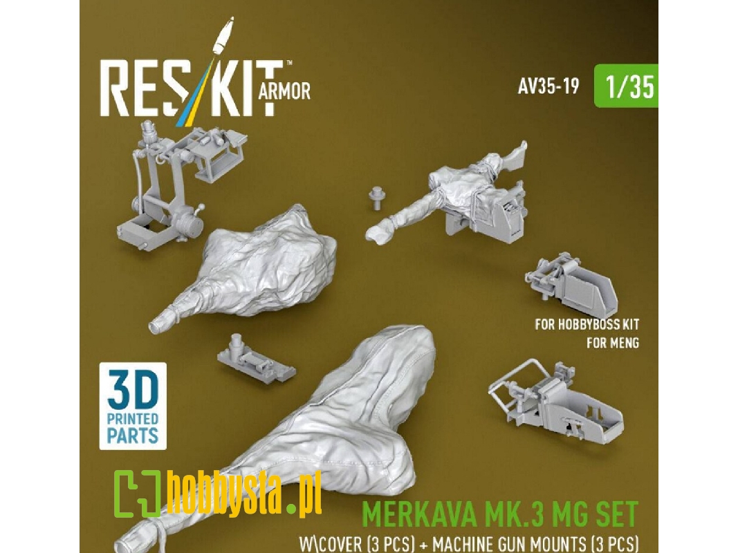 Merkava Mk.3 - Mg Set With Cover (3 Pcs) And Machine Gun Mounts (3 Pcs) (For Meng & Hobbyboss Kits / 3d Printed) - zdjęcie 1