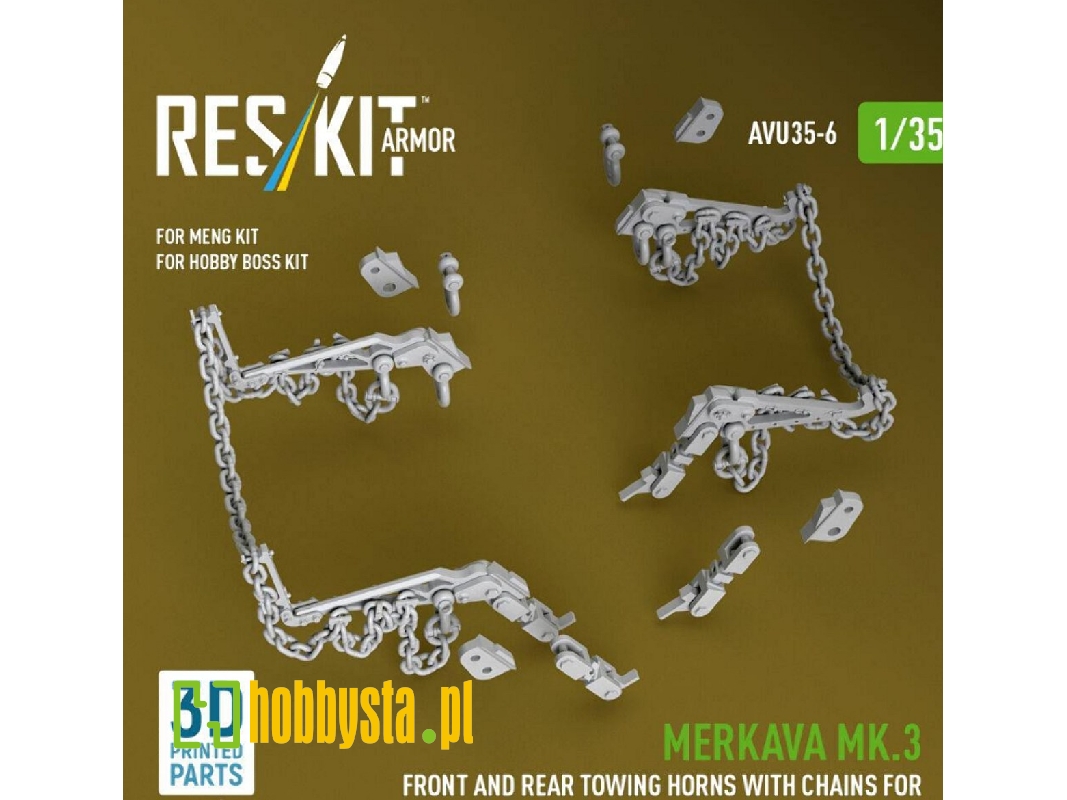 Merkava Mk.3 -  Front And Rear Towing Horns With Chains (For Meng & Hobby Boss Kits / 3d Printed) - zdjęcie 1