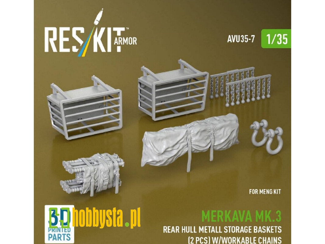 Merkava Mk.3 -  Rear Hull Metall Storage Baskets (2 Pcs) With Workable Chains (For Meng Kits / 3d-printed) - zdjęcie 1