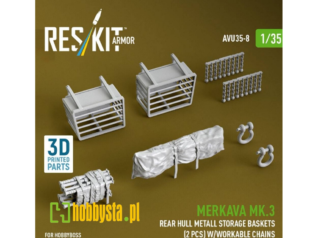 Merkava Mk.3 - Rear Hull Metall Storage Baskets (2 Pcs) With Workable Chains (For Hobby Boss Kits / 3d-printed) - zdjęcie 1