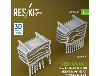 Merkava Mk.3 - Damaged Rear Hull Metall Storage Baskets (2 Pcs) With Workable Chains (For Meng Kits / 3d-printed) - zdjęcie 1