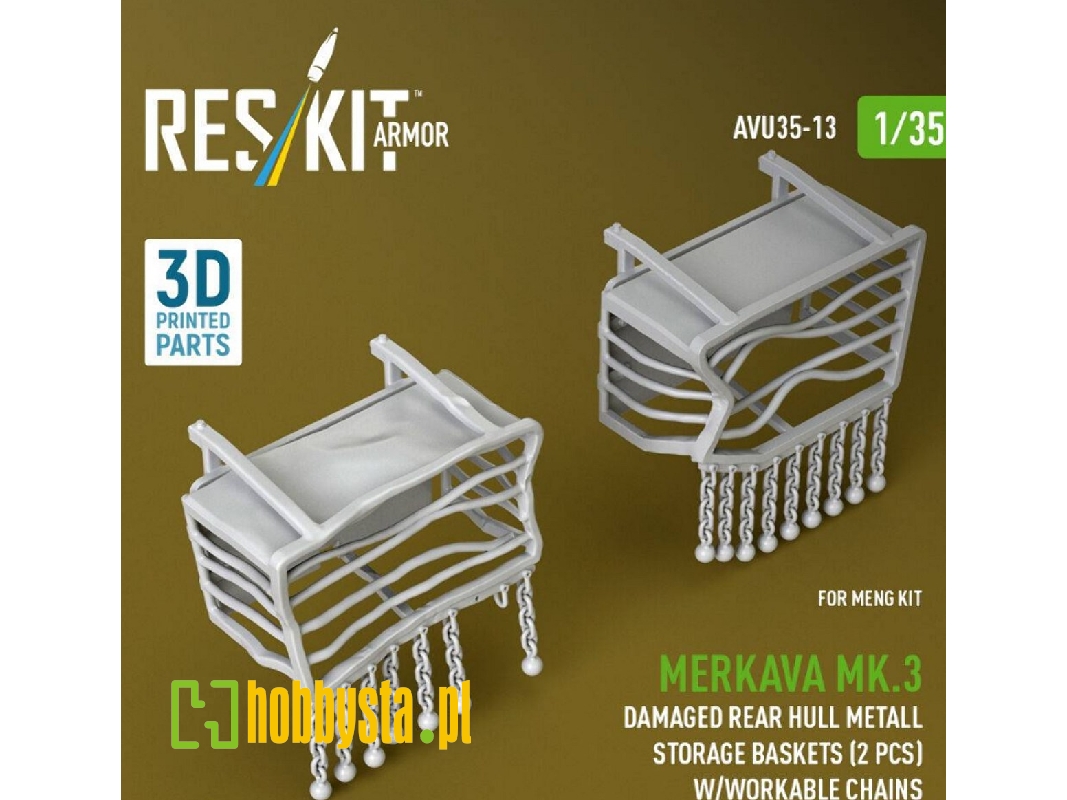 Merkava Mk.3 - Damaged Rear Hull Metall Storage Baskets (2 Pcs) With Workable Chains (For Meng Kits / 3d-printed) - zdjęcie 1