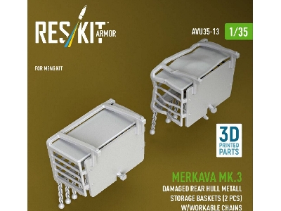 Merkava Mk.3 - Damaged Rear Hull Metall Storage Baskets (2 Pcs) With Workable Chains (For Meng Kits / 3d-printed) - zdjęcie 2