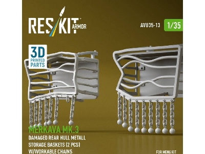 Merkava Mk.3 - Damaged Rear Hull Metall Storage Baskets (2 Pcs) With Workable Chains (For Meng Kits / 3d-printed) - zdjęcie 3