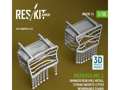 Merkava Mk.3 - Damaged Rear Hull Metall Storage Baskets (2 Pcs) With Workable Chains (For Hobby Boss Kits / 3d-printed) - zdjęc