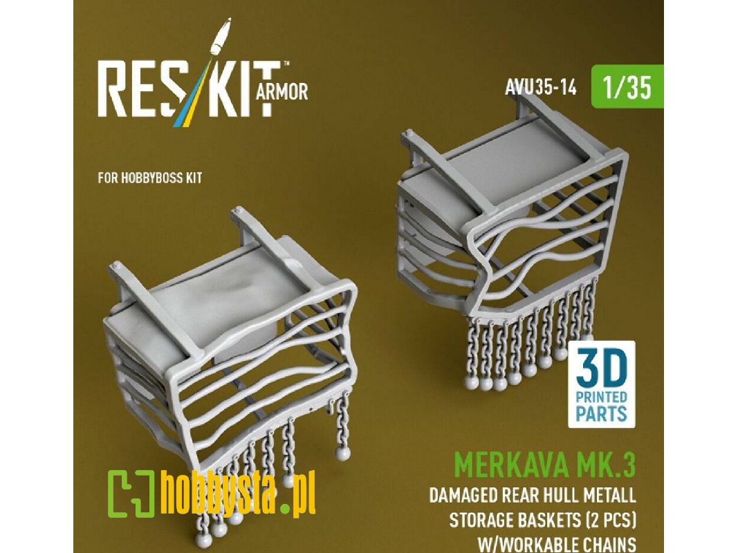Merkava Mk.3 - Damaged Rear Hull Metall Storage Baskets (2 Pcs) With Workable Chains (For Hobby Boss Kits / 3d-printed) - zdjęc