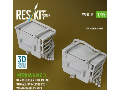 Merkava Mk.3 - Damaged Rear Hull Metall Storage Baskets (2 Pcs) With Workable Chains (For Hobby Boss Kits / 3d-printed) - zdjęc