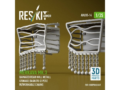 Merkava Mk.3 - Damaged Rear Hull Metall Storage Baskets (2 Pcs) With Workable Chains (For Hobby Boss Kits / 3d-printed) - zdjęc