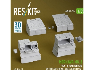 Merkava Mk.3 - Front & Rear Fenders With Rear Storage Boxes / Open Possition (For Meng Kits / 3d-printed) - zdjęcie 1