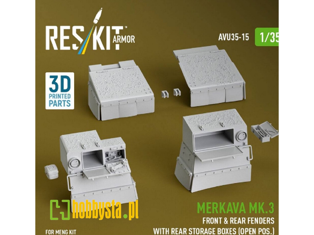 Merkava Mk.3 - Front & Rear Fenders With Rear Storage Boxes / Open Possition (For Meng Kits / 3d-printed) - zdjęcie 1