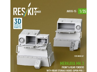 Merkava Mk.3 - Front & Rear Fenders With Rear Storage Boxes / Open Possition (For Meng Kits / 3d-printed) - zdjęcie 3