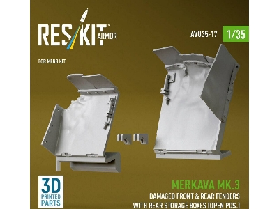Merkava Mk.3 - Damaged Front & Rear Fenders With Rear Storage Boxes / Open Possition (For Meng Kits / 3d-printed) - zdjęcie 1
