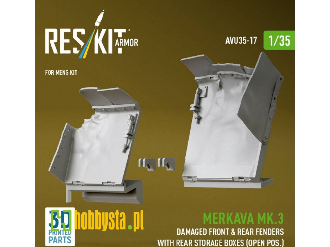 Merkava Mk.3 - Damaged Front & Rear Fenders With Rear Storage Boxes / Open Possition (For Meng Kits / 3d-printed) - zdjęcie 1