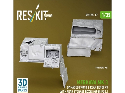 Merkava Mk.3 - Damaged Front & Rear Fenders With Rear Storage Boxes / Open Possition (For Meng Kits / 3d-printed) - zdjęcie 2