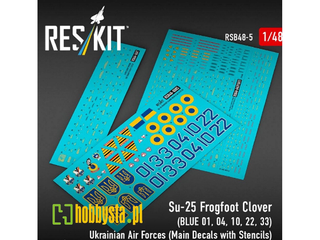 Su-25 Frogfoot - Clover (Blue 01, 04, 10, 22, 33) Ukrainian Air Forces (Main Decals With Stencils) - zdjęcie 1