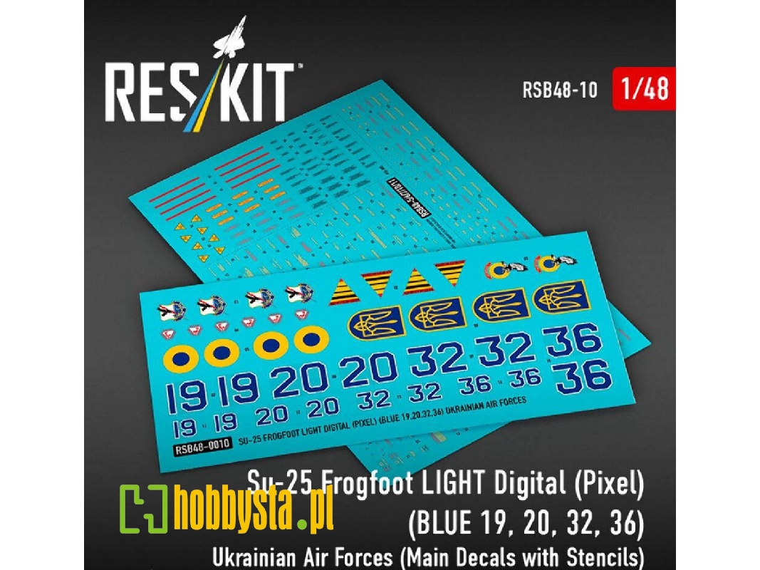Su-25 Frogfoot - Light Digital (Pixel) (Blue 19, 20, 32, 36) Ukrainian Air Forces (Main Decals With Stencils) - zdjęcie 1