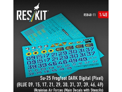 Su-25 Frogfoot - Dark Digital (Pixel) (Blue 09, 15, 17, 21, 29, 30, 31, 37, 39, 46, 49) Ukrainian Air Forces (Main Decals With S
