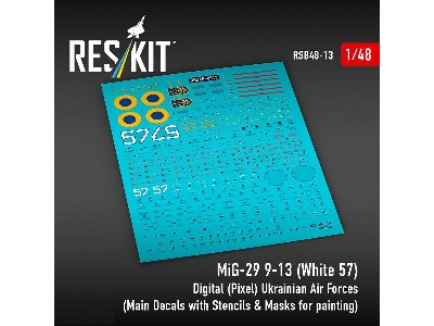 Mig-29 9-13 - (White 57) Digital (Pixel) Ukrainian Air Forces (Main Decals With Stencils & Masks For Painting / 4 Pcs) - zdjęci