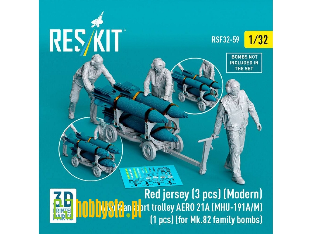 Modern Red Jersey (3 Figures) With Transport Trolley Aero 21a (Mhu-191a/M) (1 Piece) (For Mk.82 Family Bombs / 3d Printed) - zdj