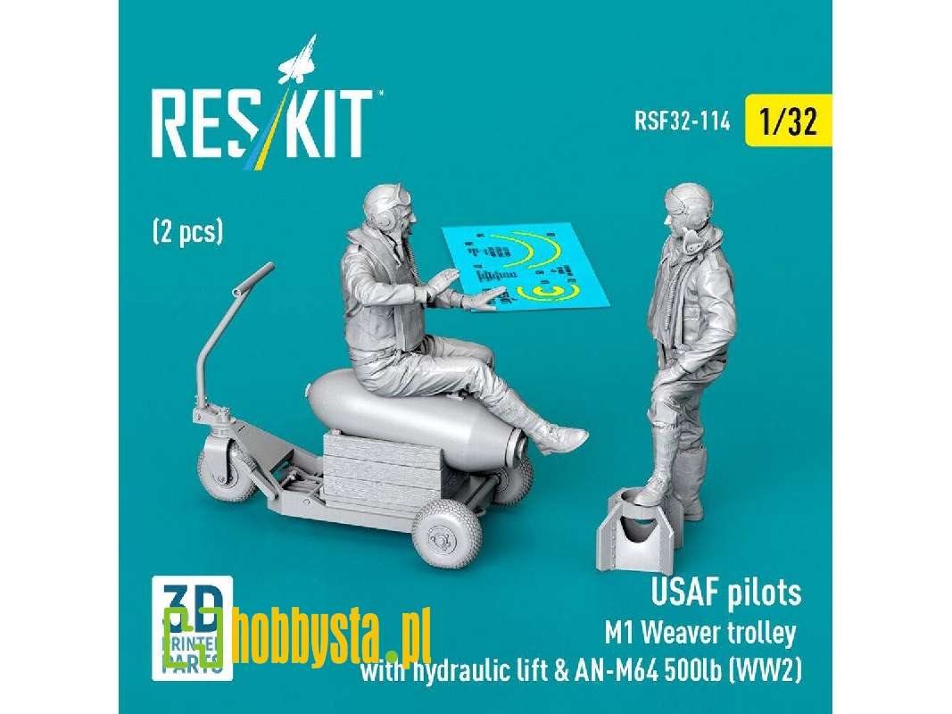 Usaf Ww2 Pilots (2 Pcs) & M1 Weaver Trolley With Hydraulic Lift & An-m64 500lb (3d-printed) - zdjęcie 1