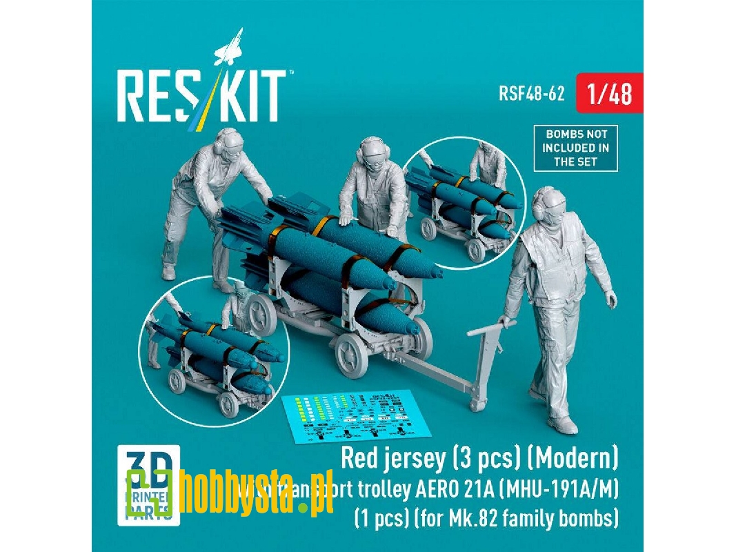 Modern Red Jersey (3 Figures) With Transport Trolley Aero 21a (Mhu-191a/M) (1 Piece) (For Mk.82 Family Bombs / 3d Printed) - zdj
