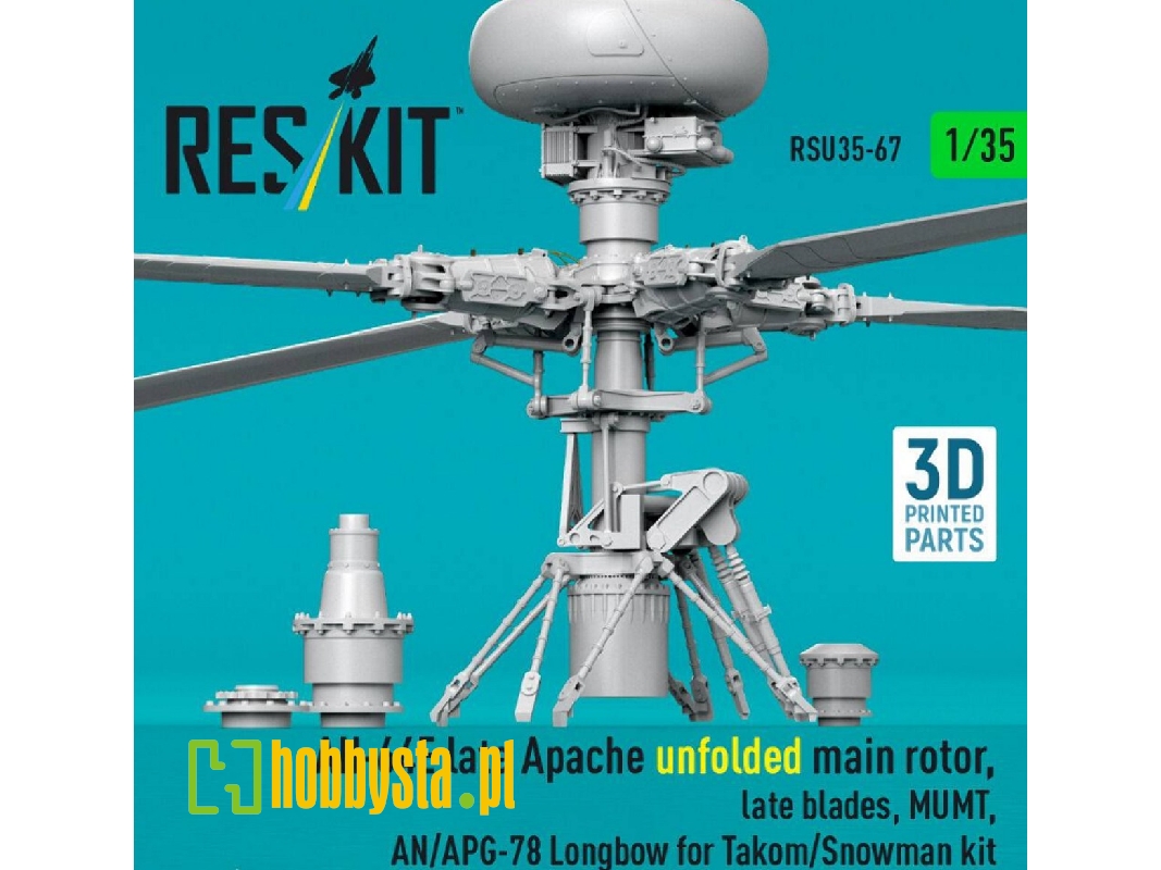 Ah-64 E Late Apache - Unfolded Main Rotor, Late Blades, Mumt, An/Apg-78 Longbow (For Takom / Snowman Kits / 3d-printed) - zdjęc