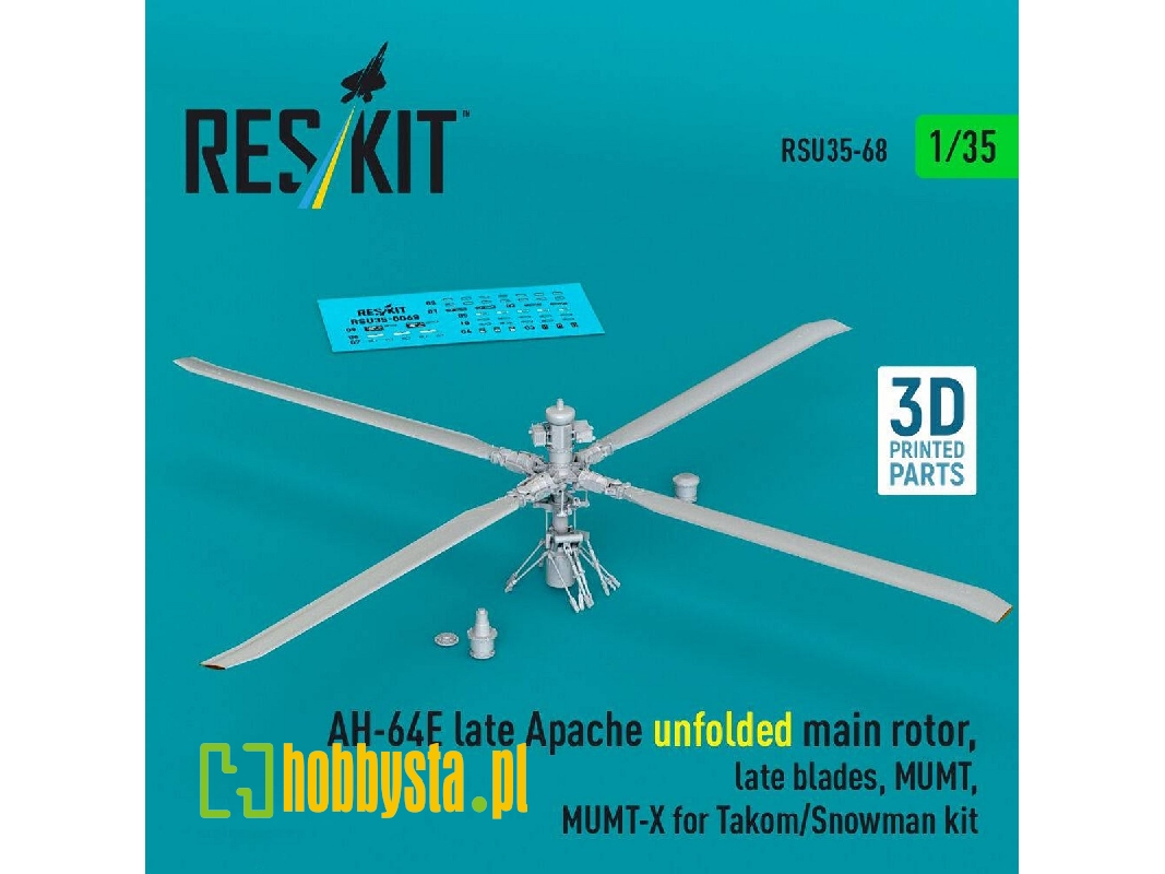 Ah-64 E Late Apache - Unfolded Main Rotor, Late Blades, Mumt, Mumt-x (For Takom / Snowman Kits / 3d-printed) - zdjęcie 1
