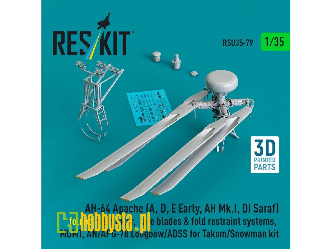 Ah-64 E Late Apache - Folded Main Rotor, Late Blades & Fold Restraint Systems, Mumt, An/Apg-78 Longbow (For Takom And Snowman Ki