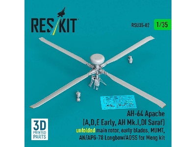 Ah-64 Apache (A,d,e Early, Ah Mk.I,di Saraf) - Unfolded Main Rotor, Early Blades, Mumt, An/Apg-78 Longbow/Adss (For Meng Kits / 