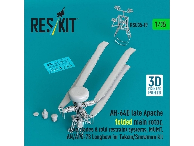 Ah-64 D Late Apache - Folded Main Rotor, Late Blades & Fold Restraint Systems, Mumt, An/Apg-78 Longbow (For Takom And Snowman Ki