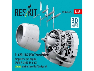 Republic P-47 D 11/25/30 Thunderbolt - Propeller (3 Pcs) And Engine (P&w R-2800-59 & 63) / Closed Engine Hood (For Tamiya Kits /