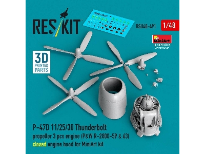 Republic P-47 D 11/25/30 Thunderbolt - Propeller (3 Pcs) And Engine (P&w R-2800-59 & 63) / Closed Engine Hood (For Miniart Kits 
